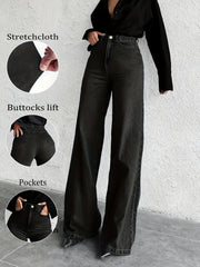 High-Waisted Mid-Blue Stretchy Denim Slightly Flared Pants That Enhance The Buttocks And Create a Effect in a European Style