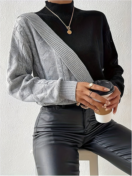 Women'S Sweater - & Color Block, Stand Collar Long Sleeve Pullover, Fall/Winter Layering Essential for Everyday & Formal Outfits, Cute Sweaters