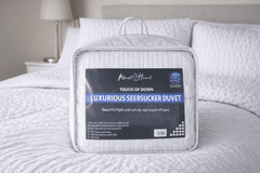 Luxury Washed Microfibre Seersucker Comforter Duvet Quilt – Soft & Lightweight All Season Bedding – White & Grey – Single, Double & King Size