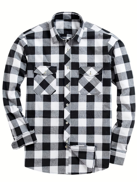Men's 3pcs Fashion Casual Flannel Plaid Shirts for All Seasons