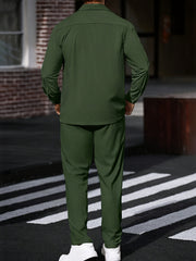 Men's 2pcs Casual Suit, 2-Pocket Shirt and Pants Set for Spring/Autumn, Suitable for Work and Leisure Sports