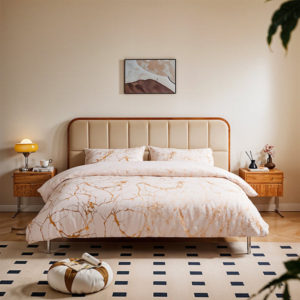 Solid Color Bronzing Stone Pattern Creative Fashion Design Bed Three-piece Set with 2 Pillowcases and 1 Duvet Cover, Soft and Comfortable, Suitable for Bedding in All Seasons, Camel, 135*200cm / 200*200cm / 220*230cm / 230*260cm