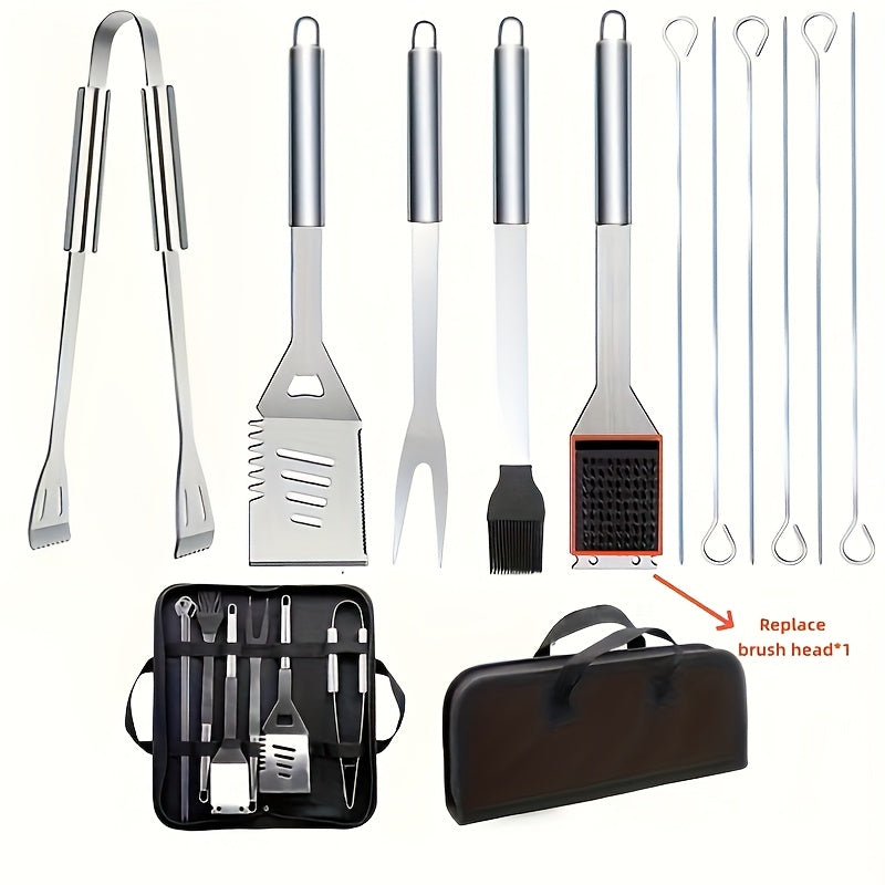 13pcs Stainless Steel Barbecue Cutlery Professional Grill Cutlery In Carry Bag BBQ Grill Tool GrillTools, Portable, Essential Tools for Outdoor Camping Picnic And Barbecue, Meet Your Outdoor Barbecue Needs, Christmas Halloween Gift