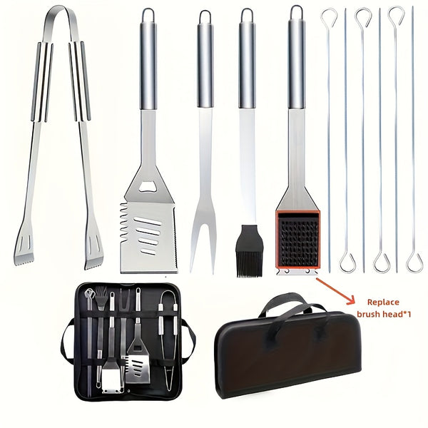 13pcs Stainless Steel Barbecue Cutlery Professional Grill Cutlery In Carry Bag BBQ Grill Tool GrillTools, Portable, Essential Tools for Outdoor Camping Picnic And Barbecue, Meet Your Outdoor Barbecue Needs, Christmas Halloween Gift