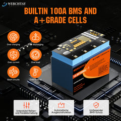 WERCHTAY 12.8V Lifepo4 Battery with Capacities of 300/200/100Ah, Featuring A+ Grade Battery Cells, Over 25, 000 Deep Cycles, And an Intelligent BMS for Protection Against Overcharging And Over-Discharging, Suitable for Home Energy Storage