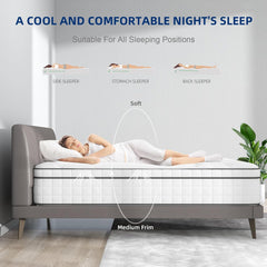 Lazzo Rocco 1st Generation 5FT White Mattress – 10.6 Inch Innerspring Hybrid with Pocket Spring & Breathable Foam, Medium Plush for Cool Comfort Sleep twin size mattress memory
