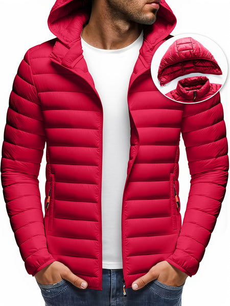 Men's Stand Collar Hooded Jacket - Warm, Windproof Thickened Coat, Detachable Hood, Solid Color Design, Thickened Nylon Fabric for Cold Weather, Casual Style, Zip Closure, Dry Clean Only, Winter Stand Collar Hooded Thickened Coat