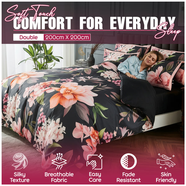 Floral Printed Duvet Cover Set | Soft Microfiber Bedding Lightweight Breathable Fabric with Wrinkle Resistant | Fade Resistant Finish Colour Safe Design Easy Care Quick Dry Construction | Available in Multiple Sizes with Matching Pillow Cases | Local Ware