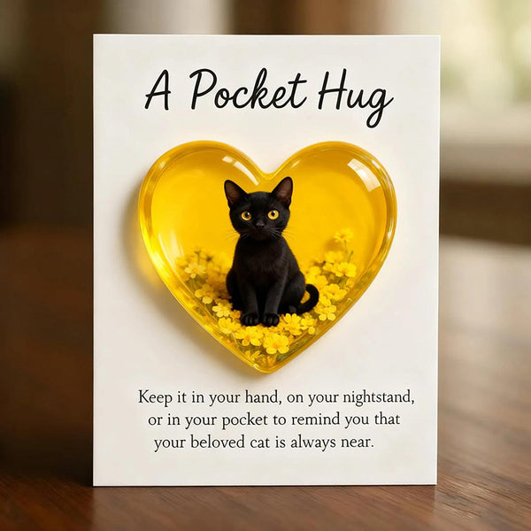 1Pcs Cat Memorial A Pocket Hug，Emotional Support Heart-Shaped Cat Charm Keepsake Figurines，Pocket Hug Token with Inspirational Card，Thoughtful Animal Support Gifts for Cat Lovers & Grieving Cat Owners