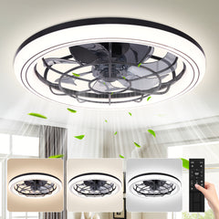 Modern 3-Color Temperature LED Ceiling Fan with Remote Control - Quiet Invisible Fan & Light, Semi-Flush Mount for Living Room, Bedroom, Dining Room - Energy Efficient Home Lighting, Bedroom Air Circulation, Sleek Light Fixture, Durable Plastic