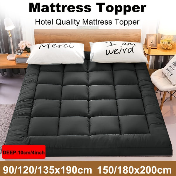 1200 GSM Microfiber Mattress Topper, 10.16 cm Thick, Plush And Fluffy, Suitable for Single, Double, And King Sizes, Featuring Box Stitching, Extra Thick for Halloween And Christmas Presents.