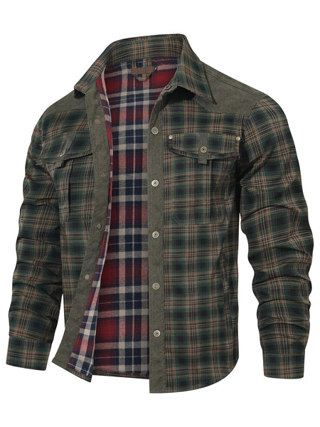 Men's Premium Plaid Jacket - Casual Polyester, Button-Up with Collar for Spring/Fall