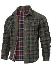 Men's Premium Plaid Jacket - Casual Polyester, Button-Up with Collar for Spring/Fall