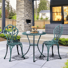 Costoffs 3pcs Patio Bistro Table Set with Umbrella Hole Outdoor Furniture Antique Aluminium Chair Rose Vine Dining Set for Garden Backyard Porch Balcony Lawn Pool