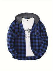 3pcs Men's New York Fashion Trendy Plaid Shirt Hooded Plaid Sweatshirt Flannel Hoodie