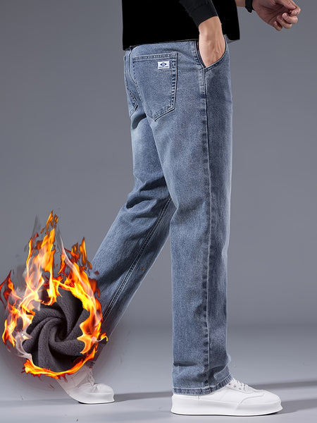 092+1# New Winter Style -Lined Thickened Simple and Stylish Slightly Stretchy Jeans