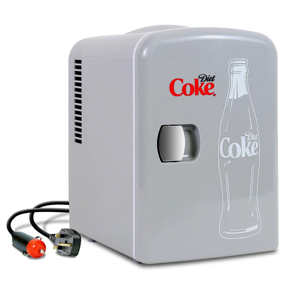 Coca Cola 4L Mini Fridge Diet Coke 6 Can Portable 12V Cooler / Warmer in Grey