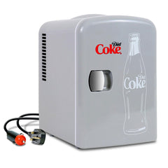 Coca Cola 4L Mini Fridge Diet Coke 6 Can Portable 12V Cooler / Warmer in Grey