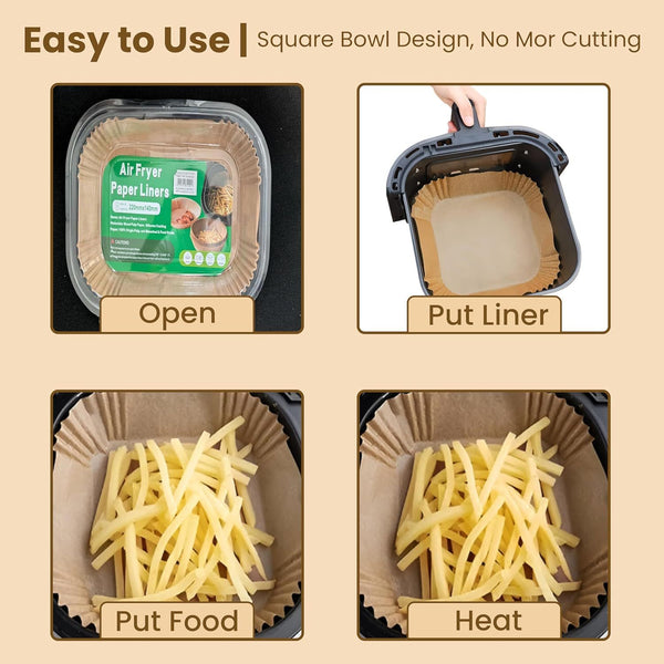 Air Fryer Paper Liners Square Disposable Airfryer Parchment Paper,Heat Resistant,Greaseproof,Airfryer Accessories Suitable for Microwave Oven, Steamer, Cooking Utensils