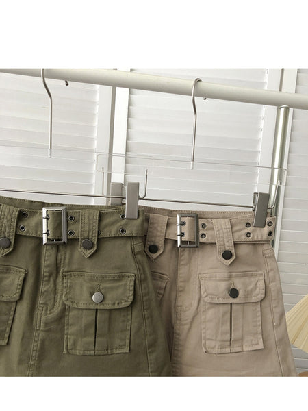 Women's High Waist Cargo Skort with Belt & Built-In Shorts - -Line Mini Skirt, Belted Waistband, Machine Washable Short Length Suitable for,, Casual Attire - Casual Streetwear Outfits
