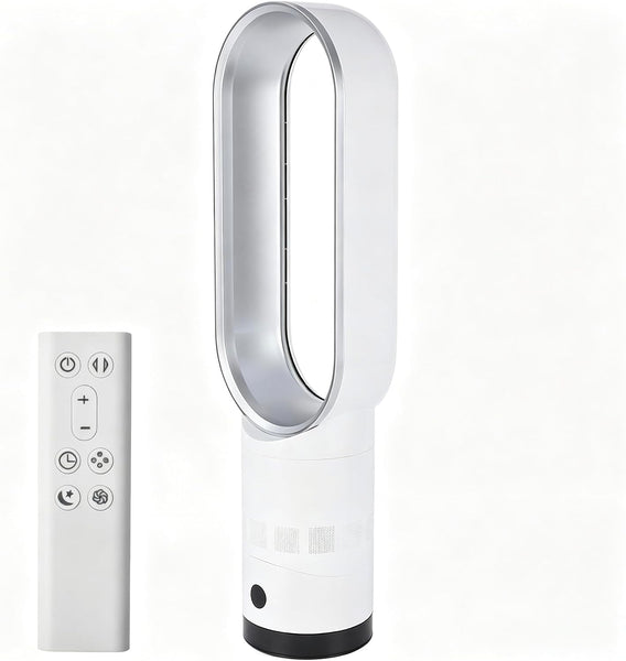 Bladeless Tower Fan with Air Purifier, 65Cm Quiet Tower Fan for Bedroom, Fans & Cooling, 80° Oscillation with Remote, 120Min Timer, Bladeless Fans for Bedroom Home Office (B-Grey)