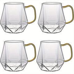 10 Oz Clear Glass Espresso Cups Set of 2/4 Coffee Cups with Handle Crystal Coffee Mug Borosilicate Heat Resistant for Liquor Tea Beverages Milk Latte Cappuccino