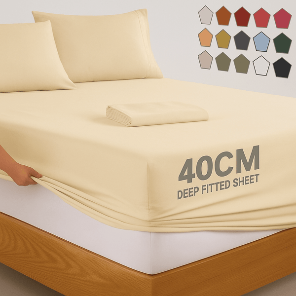 40 CM Extra Deep Fitted Sheets Single Double King Super King Size Bedsheets
