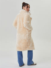Women's Notch Lapel Plush Double-Breasted Casual Jacket, Leisure Winter Fuzzy Jacket