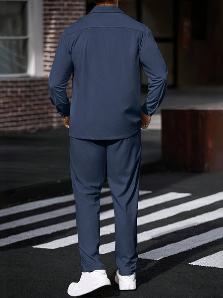 Men's 2pcs Casual Suit, 2-Pocket Shirt and Pants Set for Spring/Autumn, Suitable for Work and Leisure Sports