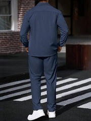 Men's 2pcs Casual Suit, 2-Pocket Shirt and Pants Set for Spring/Autumn, Suitable for Work and Leisure Sports