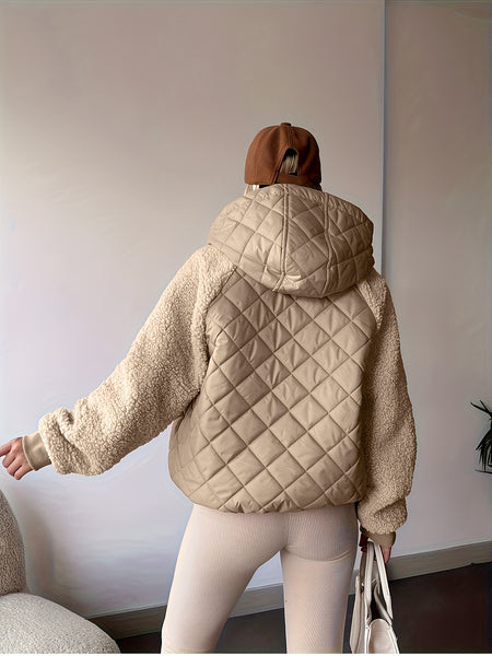 SQ25050621+Elegant Directional+Hooded Spliced Women's Padded Coat