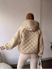 SQ25050621+Elegant Directional+Hooded Spliced Women's Padded Coat