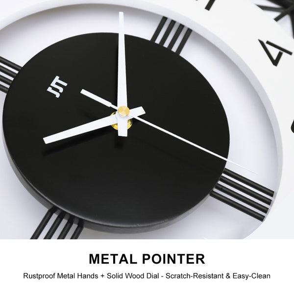 Wall Clock Metal Clock [35*35CM] Modern Silent Non-Ticking Black Clock Skeleton Design for Living Room, Bedroom, Office (Excluding Battery)