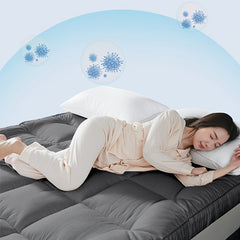 4 Inch/10Cm Microfiber Mattress Topper with 1100 GSM Heavy Filling, Extremely Soft And Fluffy, Hand-Filled, Available in Single, Double, King Sizes, Grey, Perfect for Halloween And Christmas Gifts