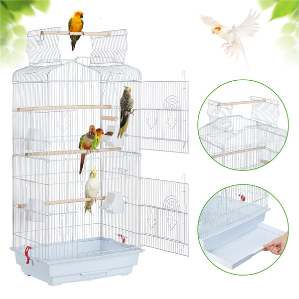 Costoffs Bird Cage Open Top Metal Birdcage with Tray, Feeders, Double-Door, 104.5cm Height