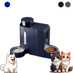 Dog And Cat Food Feeder And Water Dispenser, Two-In-One Set, 3L Large Capacity, Automatic Gravity Feeding, 304 Stainless Steel Bowl, Removable And Washable, for Small/Medium/Large Dogs And Cats, Black, Without Battery
