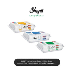 300x Sleepy Cleaning Wipes with Bleach Additive - Extra Strong Against Stains - Green, Blue, and Yellow Surface Cleaning Set - Perfect for Floors, Kitchen, Bathroom, and Quick Shine on Smooth Surfaces