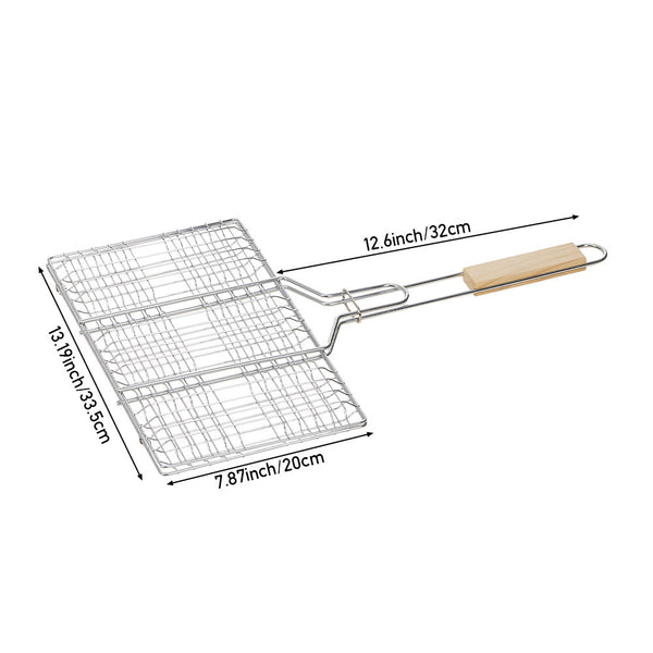 1pc Heavy-Duty Metal Barbecue Mesh Clip | Commercial Barbecue Grill, Square Burger Clip, 32cm Handle, Suitable for Courtyard Gatherings and Barbecues, 33.5 X 20cm