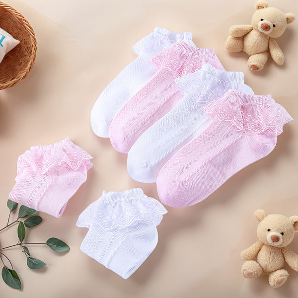 6 Pairs Girls Lace Socks Princess Style Ruffle Ankle Socks for Kids & Toddlers Thickened All-Season Design