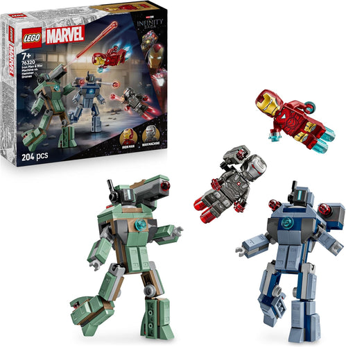 LEGO ǀ Marvel Iron Man & War Machine Vs. Hammer Drones - Building Toy with 2 Minifigures & 2 Action Figures with Stud Shooters - Super Hero Gift for 7+ Year Old Boys - 76320