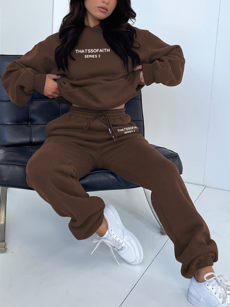 Fashionable Set of Sweatshirt And Long Pants with Letter Prints for Women