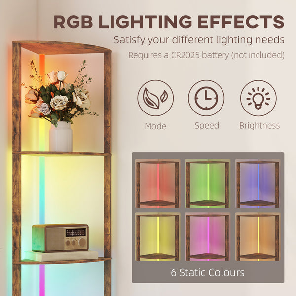 LED Floor Lamp with Shelves, 5-Tier Dimmable Standing Lamp with Adjustable Brightness and Foot Switch, Modern Corner Display Shelf Unit for Living Room Bedroom Office