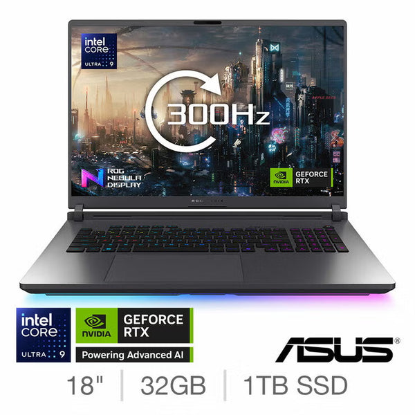 ASUS ROG Strix, Intel Ultra 9, 32GB RAM, 1TB SSD, NVIDIA Geforce RTX 5070 Ti, 18 Inch Gaming Laptop, G815LR-TT281W
