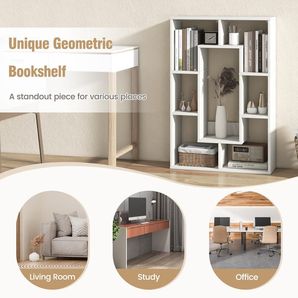 GOFLAME 7-Cube Bookcase Wooden Storage Geometric Bookshelf Corner Decorative Display