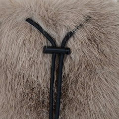 1pc Women's Plush Faux Fur Backpack - Soft Mini Daypack with Adjustable Drawstring Closure & Strap, Golden-Tone-like Black Tip (No-Washable) - Elegant White/Black Mini Bag for,, Travel - Faux-Fur Coat-Like Texture Purse, Bags For Women, Small Backpack For