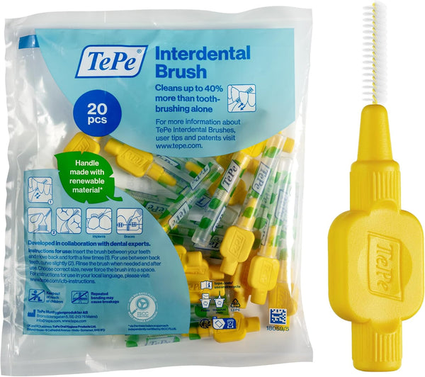 Tepe Interdental Brush, Original, Yellow, 0.7Mm/Iso 4, 8Pcs, Efficient Cleaning between Teeth, Plaque Remover and Dental Flosser for Small Gaps