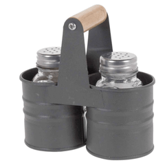 Envenzo Glass Salt and Pepper Shaker Set Grey Metal Tin Storage Holder Kitchen Restaurant Catering For Seasoning and Spices Classic Style