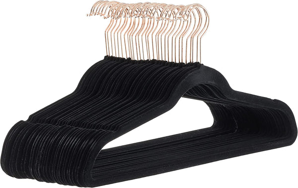 Amazon Basics Slim Velvet Non-Slip Suit Hangers - 30-Pack, Black/Silver