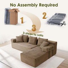 ROXGOX L-Shaped Sectional Sofa with Reversible Chaise, Left or Right Facing Modular Couch, No Assembly Required, Perfect for Small Apartment, Black Borwn Grey