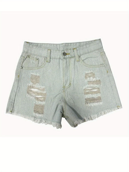 Women'S Retro Fringed Denim Shorts Hole High-Waisted Short Pants Jeans